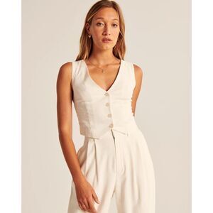 New Abercrombie & Fitch (A&F) Beige Linen Blend Vest X Back Top S $45